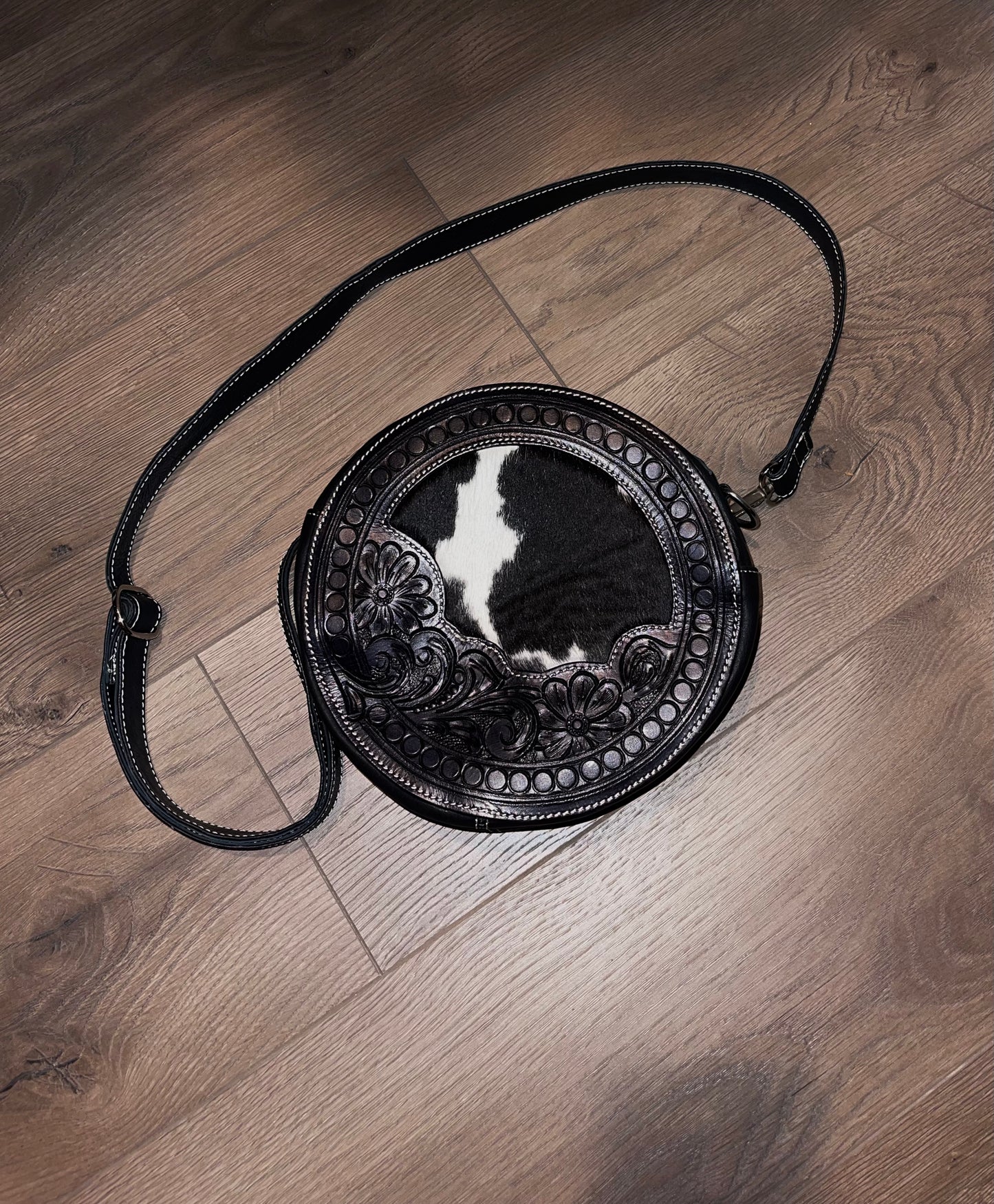 Cow Hide Round Crossbody